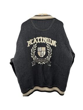 Vintage Y2K‎ Platinum Rockman Varsity Jacket XL Embroidered Hip Hop Streetwear